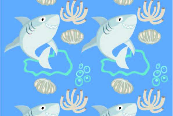 卡通动物鲨鱼贝壳印花矢量图服装纺织数码印花花型素材