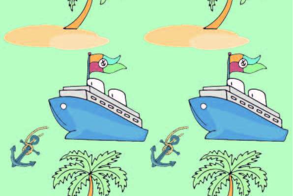 卡通轮船椰子树印花矢量图服装纺织数码印花花型素材