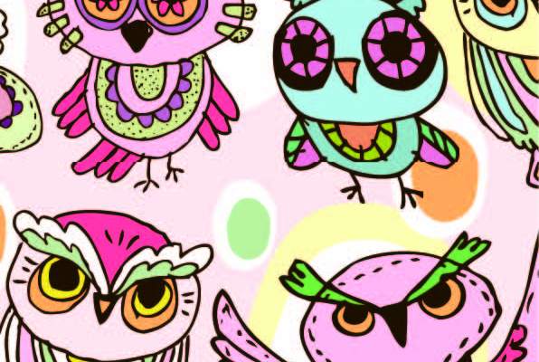 卡通动物猫头鹰印花矢量图服装纺织数码印花花型素材