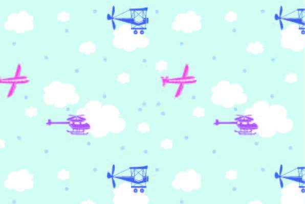 卡通图案飞机云朵印花矢量图服装纺织数码印花花型素材