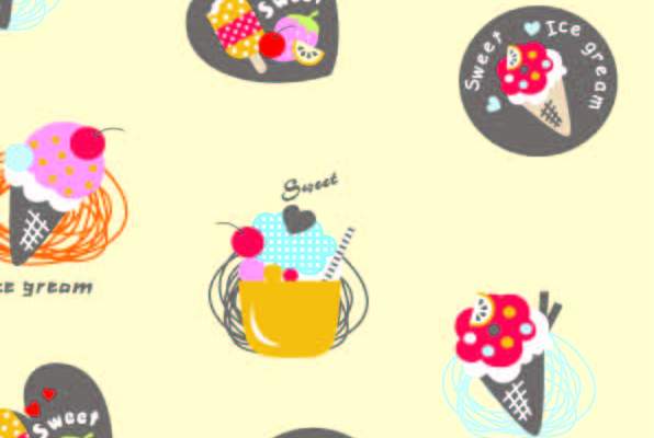 卡通图案雪糕爱心字母印花矢量图服装纺织数码印花花型素材