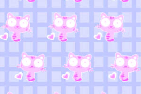 卡通动物猫咪格子爱心印花矢量图服装纺织数码印花花型素材