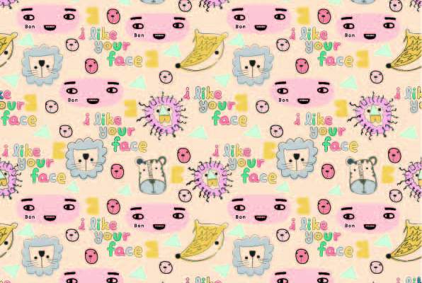 卡通动物狮子狐狸字母印花矢量图服装纺织数码印花花型素材