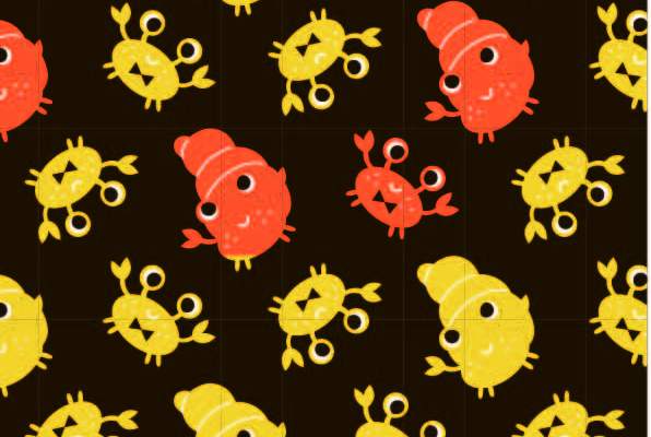 卡通螃蟹图案印花矢量图服装纺织数码印花花型素材