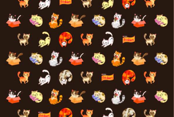 卡通动物猫咪印花矢量图服装纺织数码印花花型素材