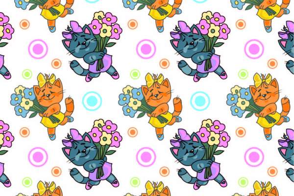 卡通猫咪花卉印花矢量图服装纺织数码印花花型素材