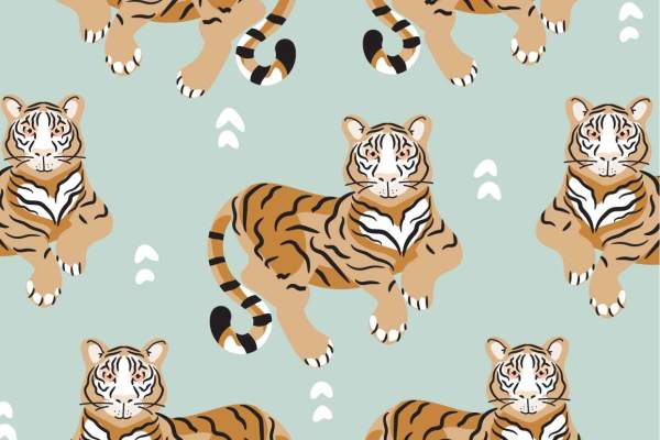 卡通动物老虎印花矢量图服装纺织数码印花花型素材