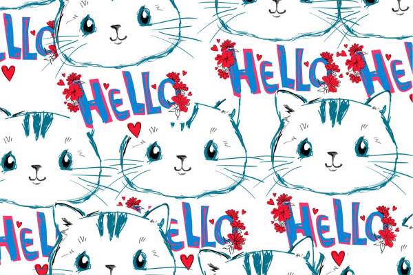 卡通动物猫咪字母印花矢量图服装纺织数码印花花型素材