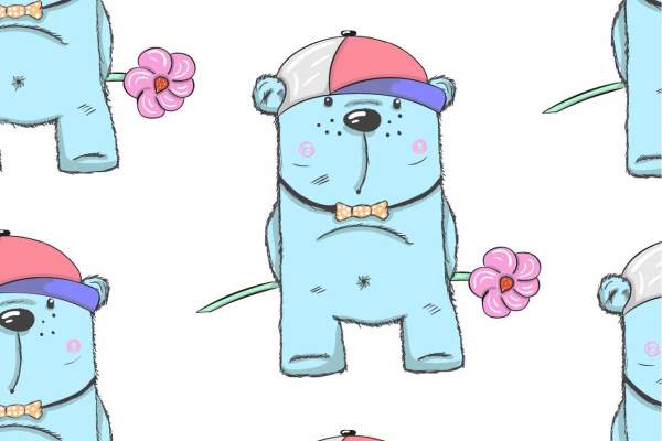 卡通动物小熊花朵印花矢量图服装纺织数码印花花型素材