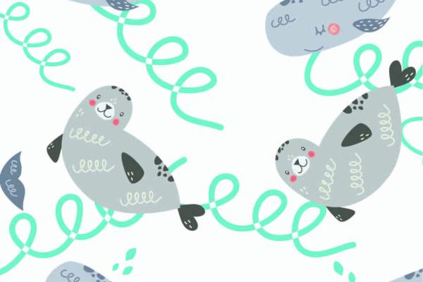 几何条纹卡通动物海豹印花矢量图服装纺织数码印花花型素材