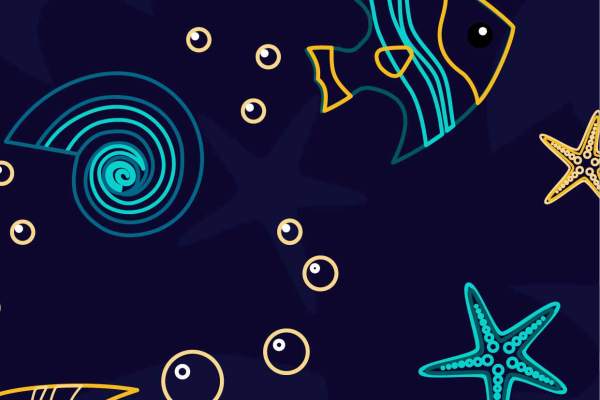 海洋风鱼海星鹦鹉螺印花矢量图服装纺织数码印花花型素材