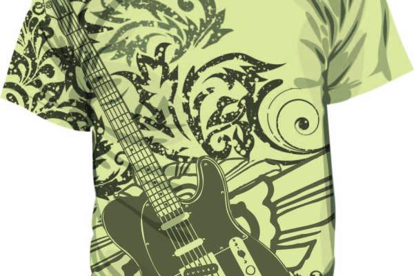 几何花纹吉他印花矢量图服装裁片T恤烫图印花花型素材