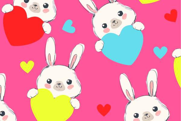 卡通动物兔子爱心印花矢量图服装纺织数码印花花型素材