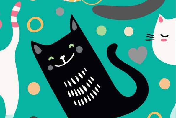 卡通动物猫咪印花矢量图服装纺织数码印花花型素材