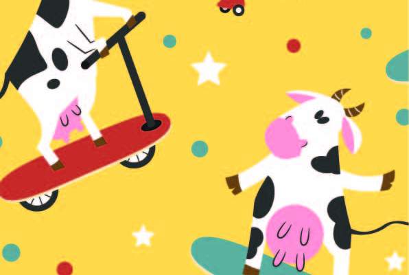 卡通动物奶牛滑板印花矢量图服装纺织数码印花花型素材