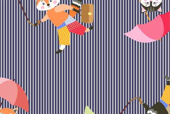 几何条子卡通动物狐狸雨伞印花矢量图服装纺织数码印花花型素材