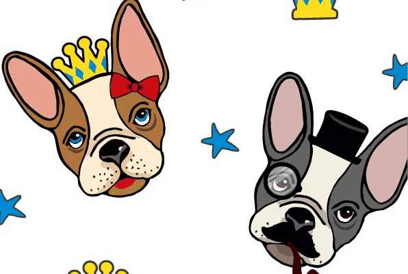 卡通图案动物小狗皇冠星星印花矢量图服装纺织数码印花花型素材
