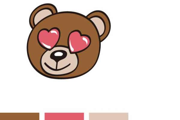 卡通熊爱心图案印花矢量图服装裁片T恤烫图印花花型素材