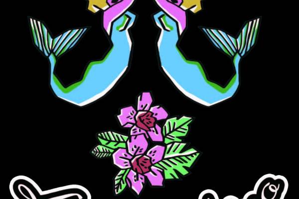 卡通美人鱼字母印花矢量图服装裁片T恤烫图印花花型素材