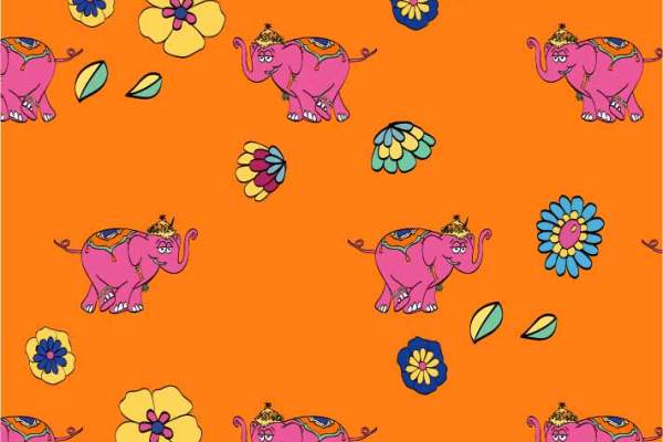 植物花朵卡通动物大象印花矢量图服装纺织数码印花花型素材