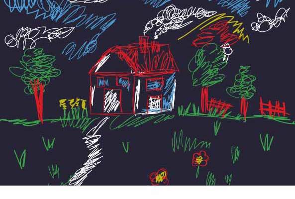 几何线条涂鸦房子太阳印花花型素材服装裁片T恤烫图印花花型素材