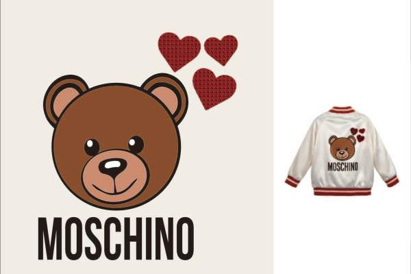 卡通熊潮牌字母MOSCHINO印花矢量图服装裁片T恤烫图印花花型素材