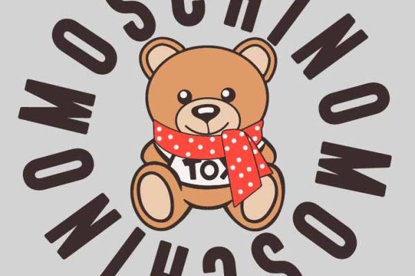 卡通熊潮牌字母MOSCHINO印花矢量图服装裁片T恤烫图印花花型素材
