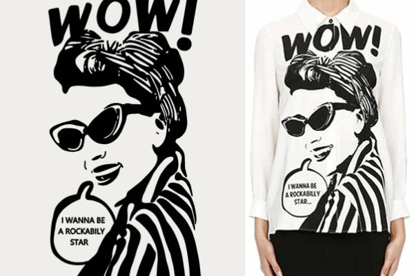 女士人物字母印花矢量图服装裁片T恤烫图印花花型素材