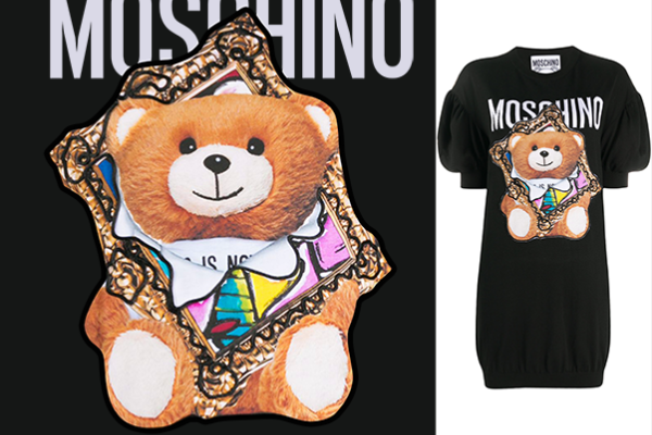 卡通熊潮牌字母MOSCHINO印花矢量图服装裁片T恤烫图印花花型素材