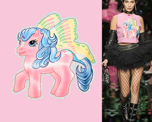 卡通动物粉色小马印花矢量图服装裁片T恤烫图印花花型素材