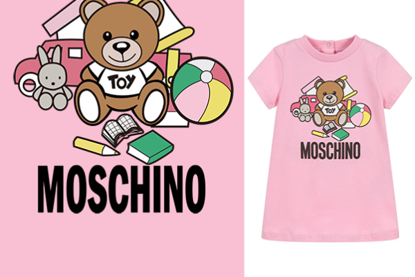 卡通潮牌熊字母MOSCHINO印花矢量图服装裁片T恤烫图印花花型素材