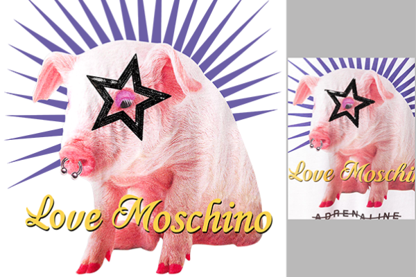 卡通动物小猪潮牌MOSCHINO印花矢量图服装裁片T恤烫图印花花型素材