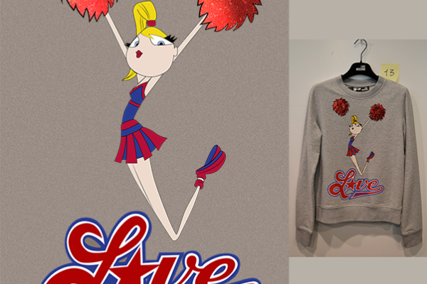 卡通人物拉拉队字母MOSCHINO潮牌印花矢量图服装裁片T恤烫图印花花型素材