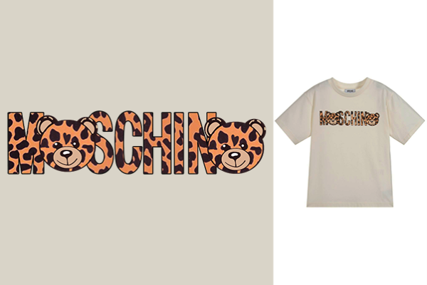 卡通潮牌熊字母MOSCHINO豹纹印花矢量图服装裁片T恤烫图印花花型素材