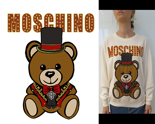卡通熊潮牌字母MOSCHINO印花矢量图服装裁片T恤烫图印花花型素材
