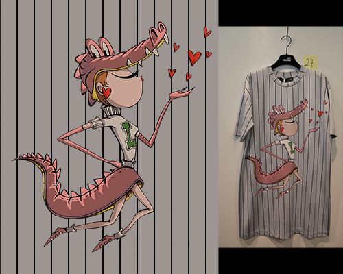 卡通人物图案爱心印花矢量图服装裁片T恤烫图印花花型素材