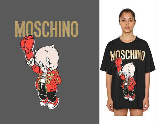 卡通动物小猪潮牌MOSCHINO印花矢量图服装裁片T恤烫图印花花型素材
