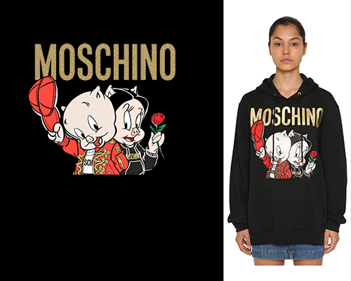 卡通动物小猪潮牌MOSCHINO印花矢量图服装裁片T恤烫图印花花型素材