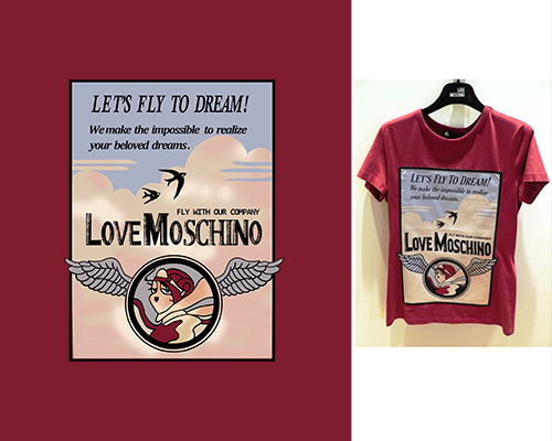 卡通人物图案燕子飞鸟字母MOSCHINO潮牌印花服装裁片T恤烫图印花花型素材