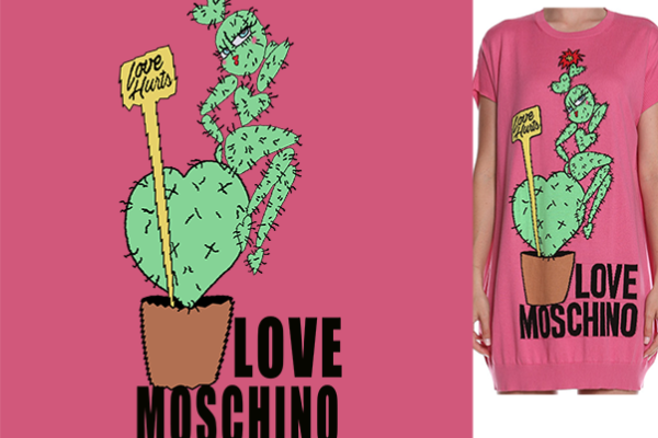 潮牌字母MOSCHINO仙人掌图案印花矢量图服装裁片T恤烫图印花花型素材