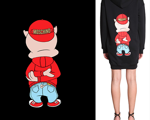卡通动物小猪潮牌MOSCHINO印花矢量图服装裁片T恤烫图印花花型素材