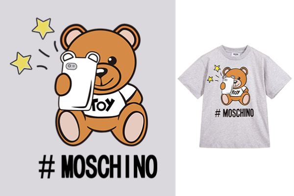 卡通熊潮牌字母MOSCHINO印花矢量图服装裁片T恤烫图印花花型素材