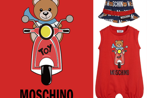 卡通熊摩托车潮牌字母MOSCHINO印花矢量图服装裁片T恤烫图印花花型素材