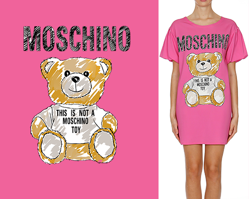 卡通熊潮牌字母MOSCHINO印花矢量图服装裁片T恤烫图印花花型素材