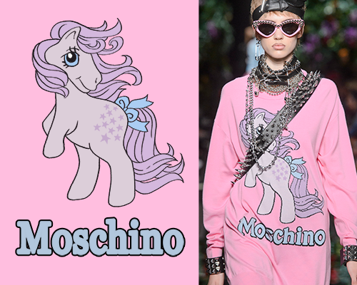 卡通动物小马字母MNOSCHINO潮牌印花矢量图服装裁片T恤烫图印花花型素材