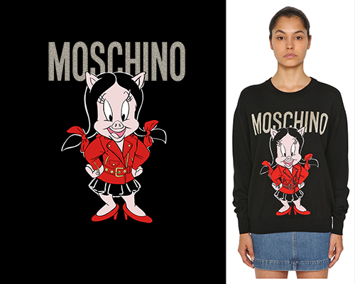 卡通动物小猪潮牌MOSCHINO印花矢量图服装裁片T恤烫图印花花型素材
