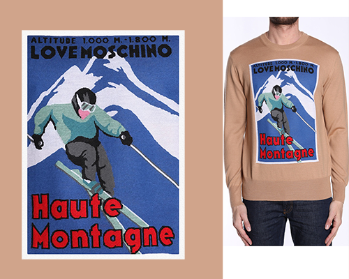 卡通图案滑雪人物字母MOSCHINO印花矢量图服装裁片T恤烫图印花花型素材