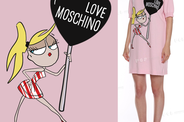 卡通人物爱心棒棒糖字母MOSCHINO潮牌印花矢量图服装裁片T恤烫图印花花型素材