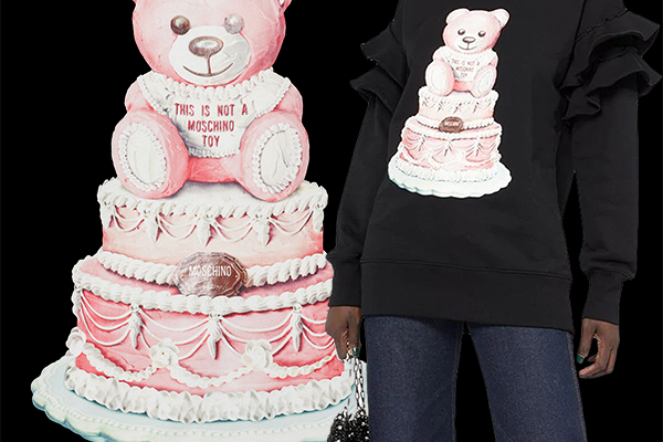 卡通熊潮牌字母MOSCHINO蛋糕印花矢量图服装裁片T恤烫图印花花型素材