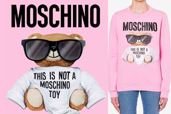 卡通熊潮牌字母MOSCHINO墨镜印花矢量图服装裁片T恤烫图印花花型素材